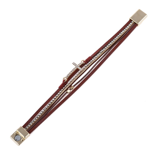 BURGUNDY MULTI STRAND CROSS BRACELET