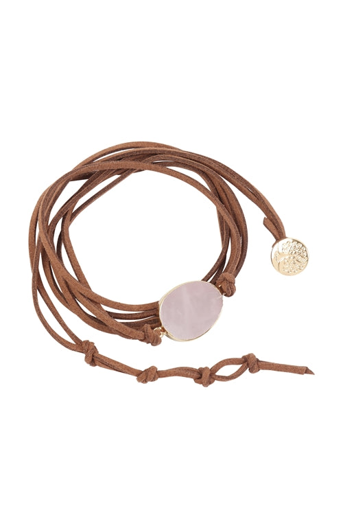 PINK NATURAL STONE CHARM MULTI STRAND WRAP BRACELET