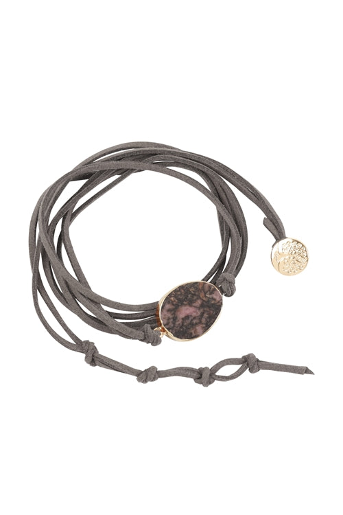 BLACK/PINK NATURAL STONE CHARM MULTI STRAND WRAP BRACELET