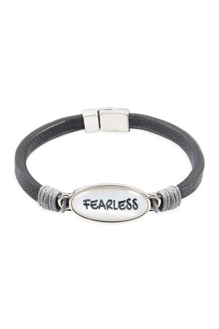 "FEARLESS" ANIMAL PRINT GRAY LEATHER MAGNETIC BRACELET
