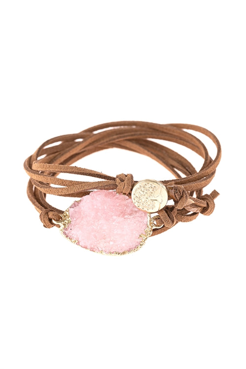 PINK DRUZY WRAP BRACELET WITH CHARM