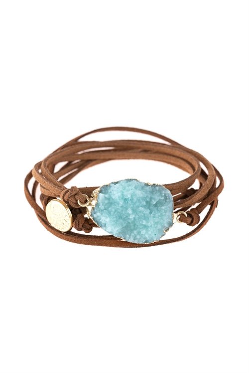 TURQUOISE DRUZY WRAP BRACELET WITH CHARM