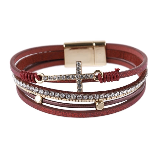 BURGUNDY MULTI STRAND CROSS BRACELET