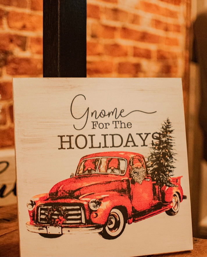 Gnome for the Holidays with Gnomes in Red Truck