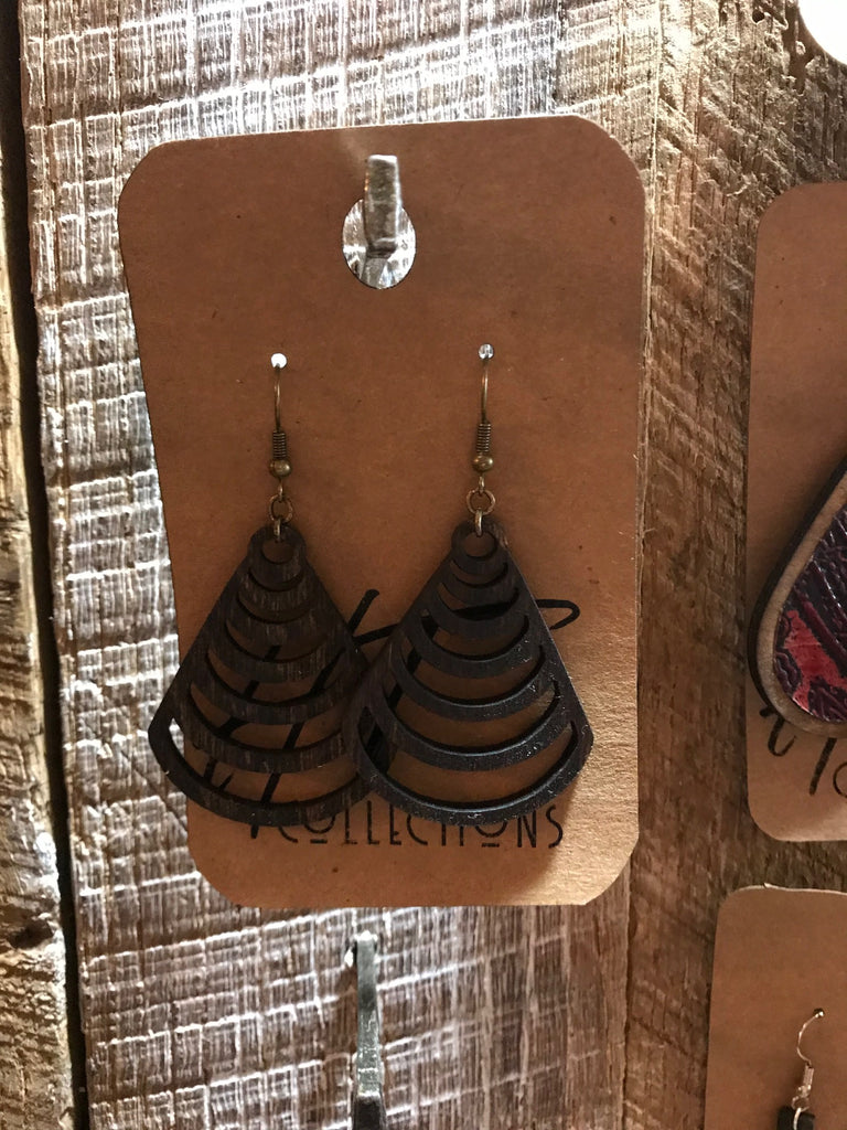 Triangle with Lines Wood Earrings