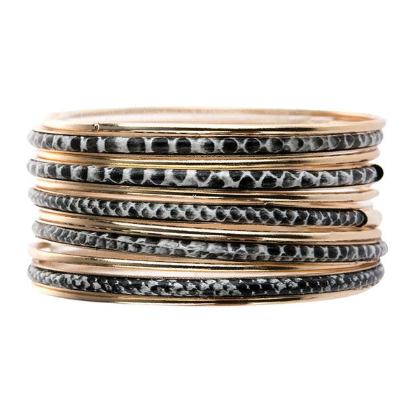 BLACK SNAKE SKIN 9-PIECE BANGLES BRACELET