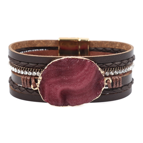 MULTI STRAND LEATHER/LARGE STONE BRACELET