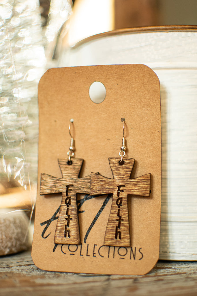 Cross Faith Wood Earrings