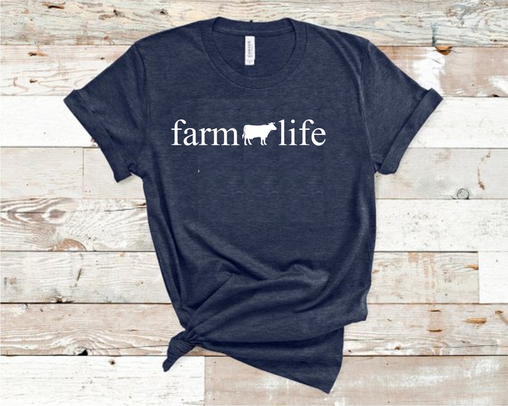 Farm Life Cow Heather Navy T-Shirt