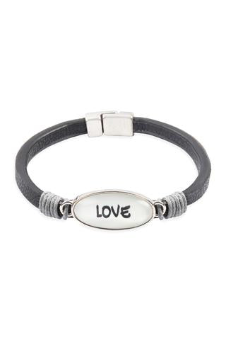 "LOVE" ANIMAL PRINT GRAY LEATHER MAGNETIC BRACELET