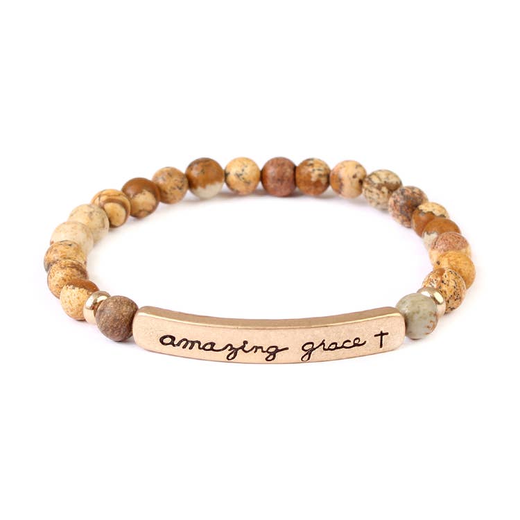 "AMAZING GRACE" BROWN NATURAL STONE STRETCH BRACELET