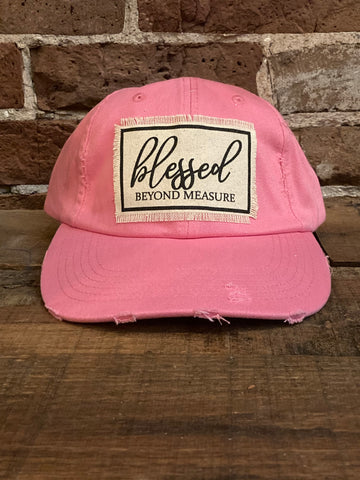 Pink Blessed Beyond Measure Distressed Pigment Dyed Hat