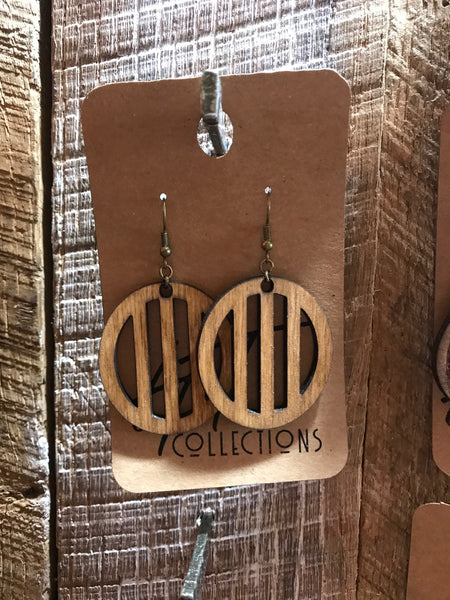 Circle with Lines Wood Earrings