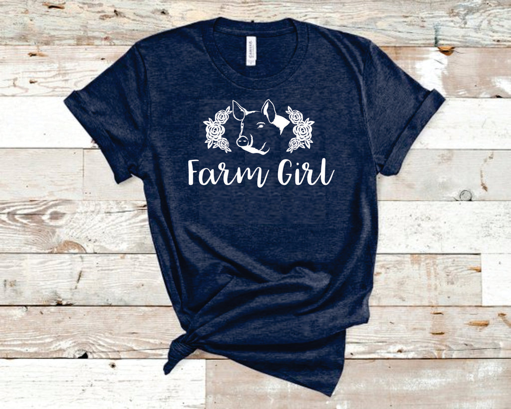 Farm Girl Pig Heather Navy Bella T-Shirt