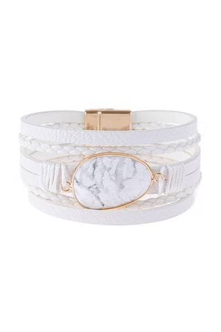 WHITE MULTI LINE LEATHER WITH MAGNETIC LOCK CHARM BRACELET